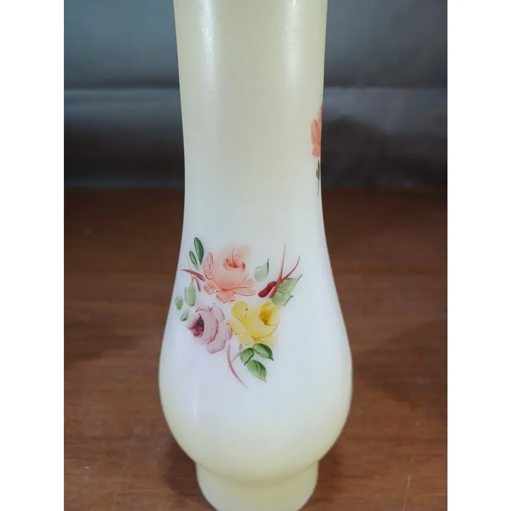 vintage Hand Paint milk glass Floral Pattern hurricane lamp chimney shade /Base